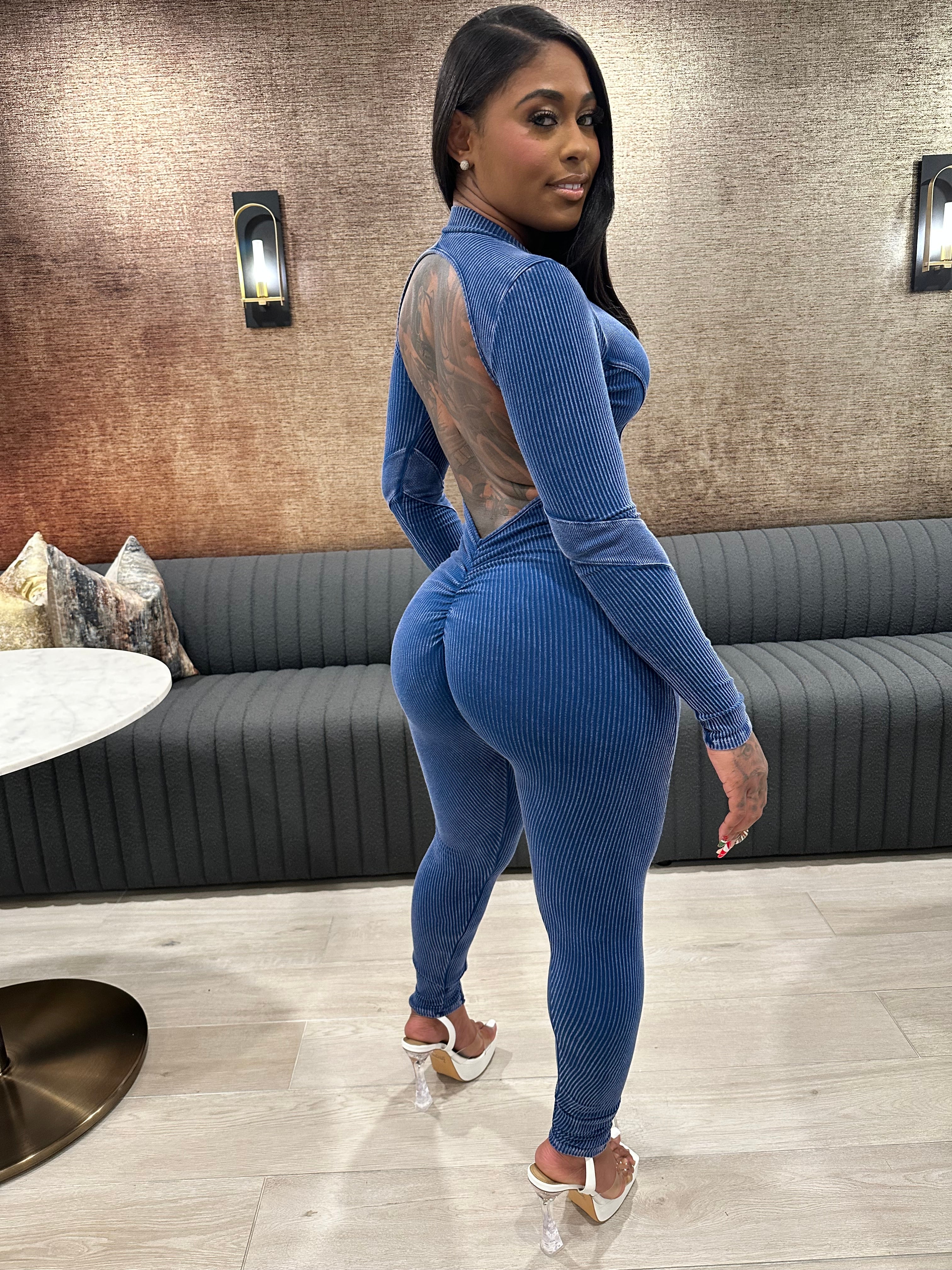 Washed Open Back Jumpsuit – Navy