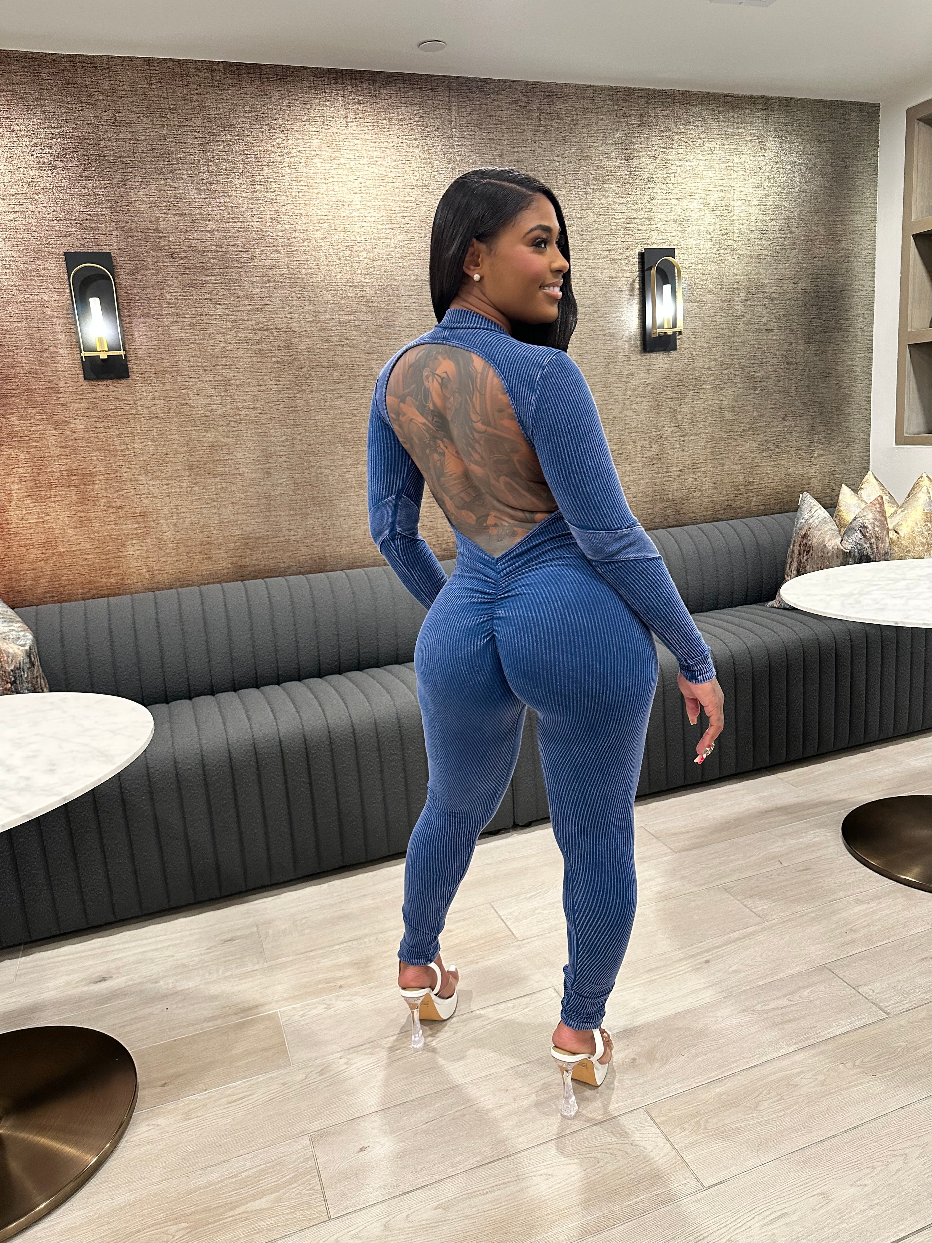 Washed Open Back Jumpsuit – Navy