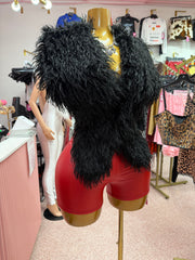 Shaggy Mongolian Halter Top- Black