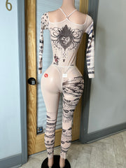 Rattling Around Mesh Bodysuit & Legging Set- Nude