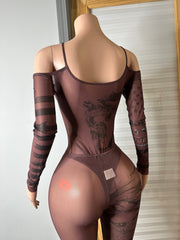 Rattling Around Mesh Bodysuit & Legging Set- Brown