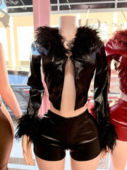 Rich Threat Croc Fur Two-Piece Short Set