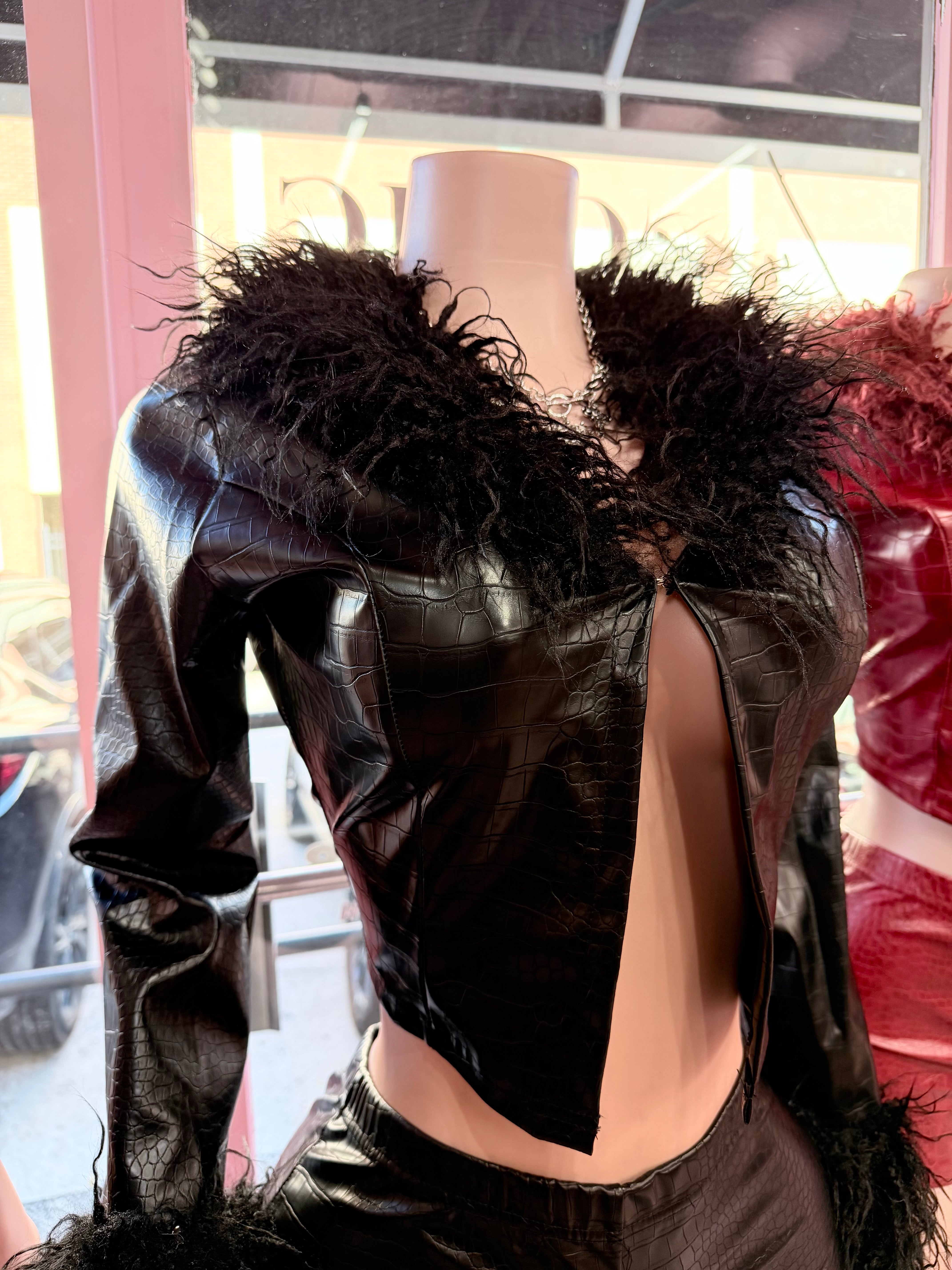 Rich Threat Croc Fur Two-Piece Short Set