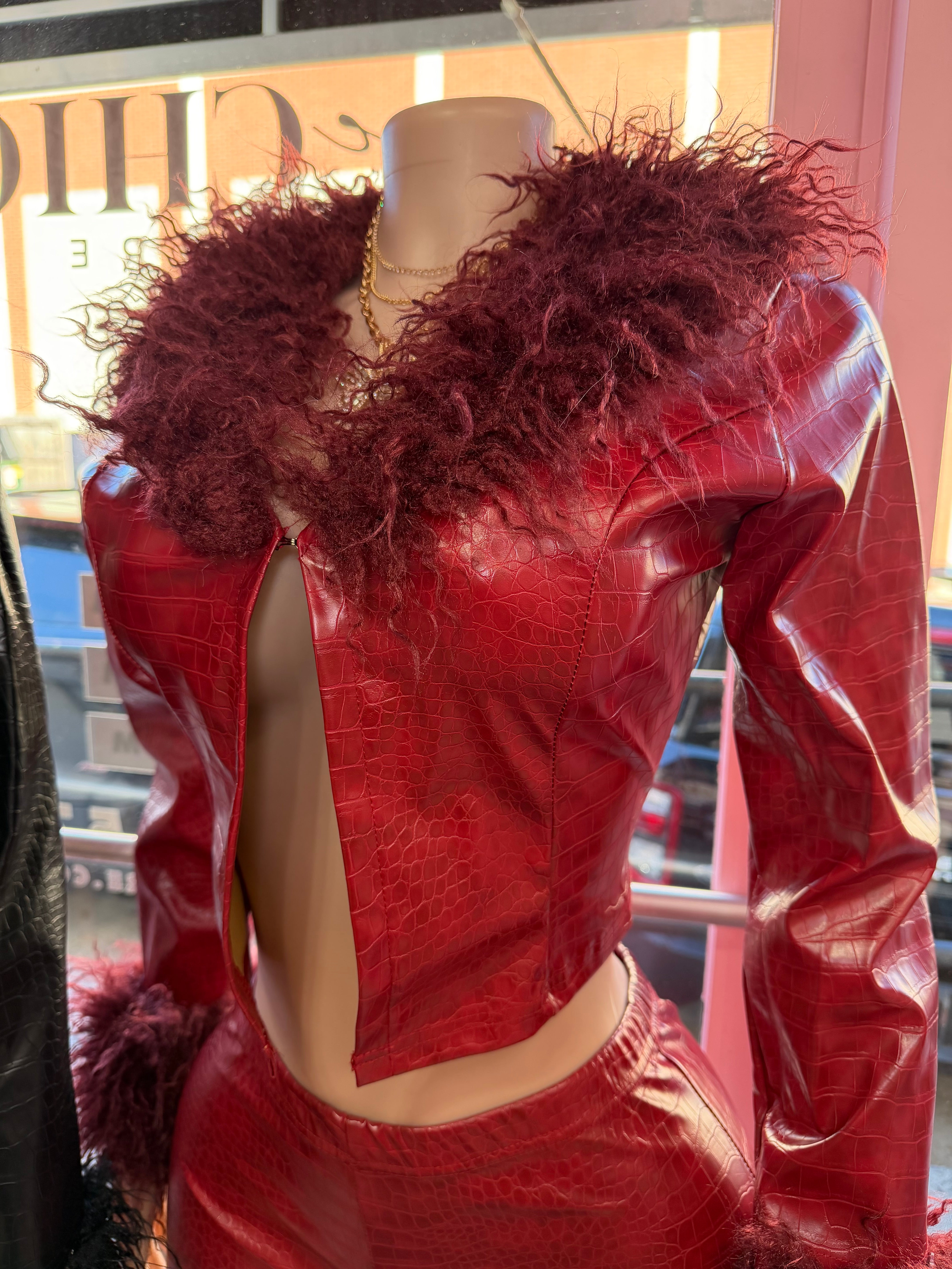 Rich Threat Croc Fur Two-Piece Short Set