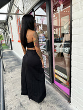 Amelia 3D Floral Embellished Crop Top & High-Waisted Side-Slit Maxi Skirt Set- Black
