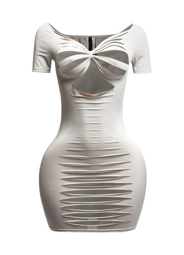 Die Cut Bodycon Dress- Nude/Taupe