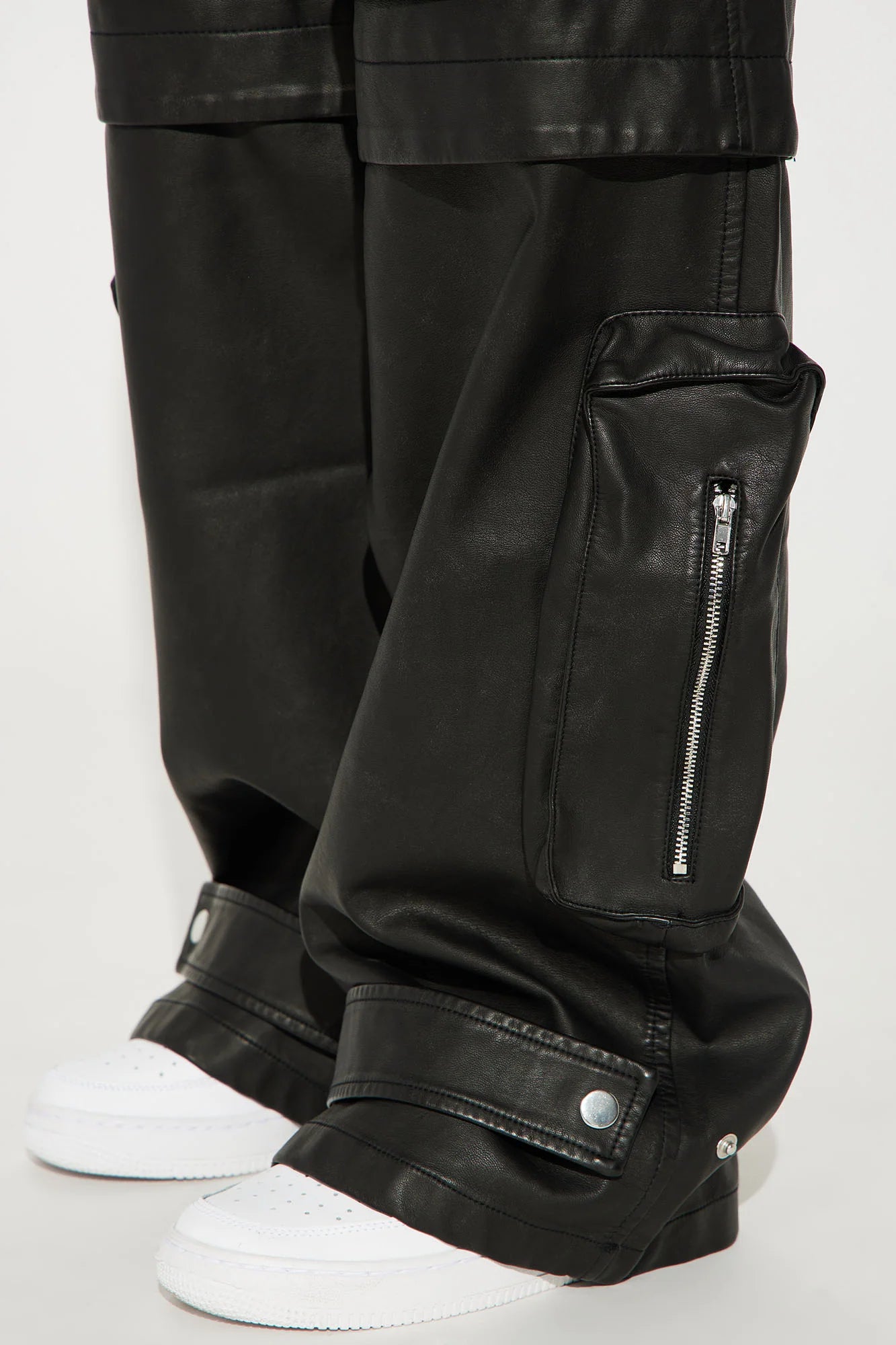 Street Chic Faux Leather Cargo Pants- Black