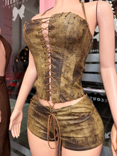 Desert Distressed Leather Corset & Short Set- Brown