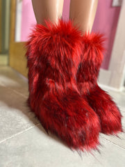 Wynter Fluffy Faux Fur Boots- Ruby Red