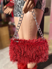 Fluff Pouch Handbag- Ruby Red