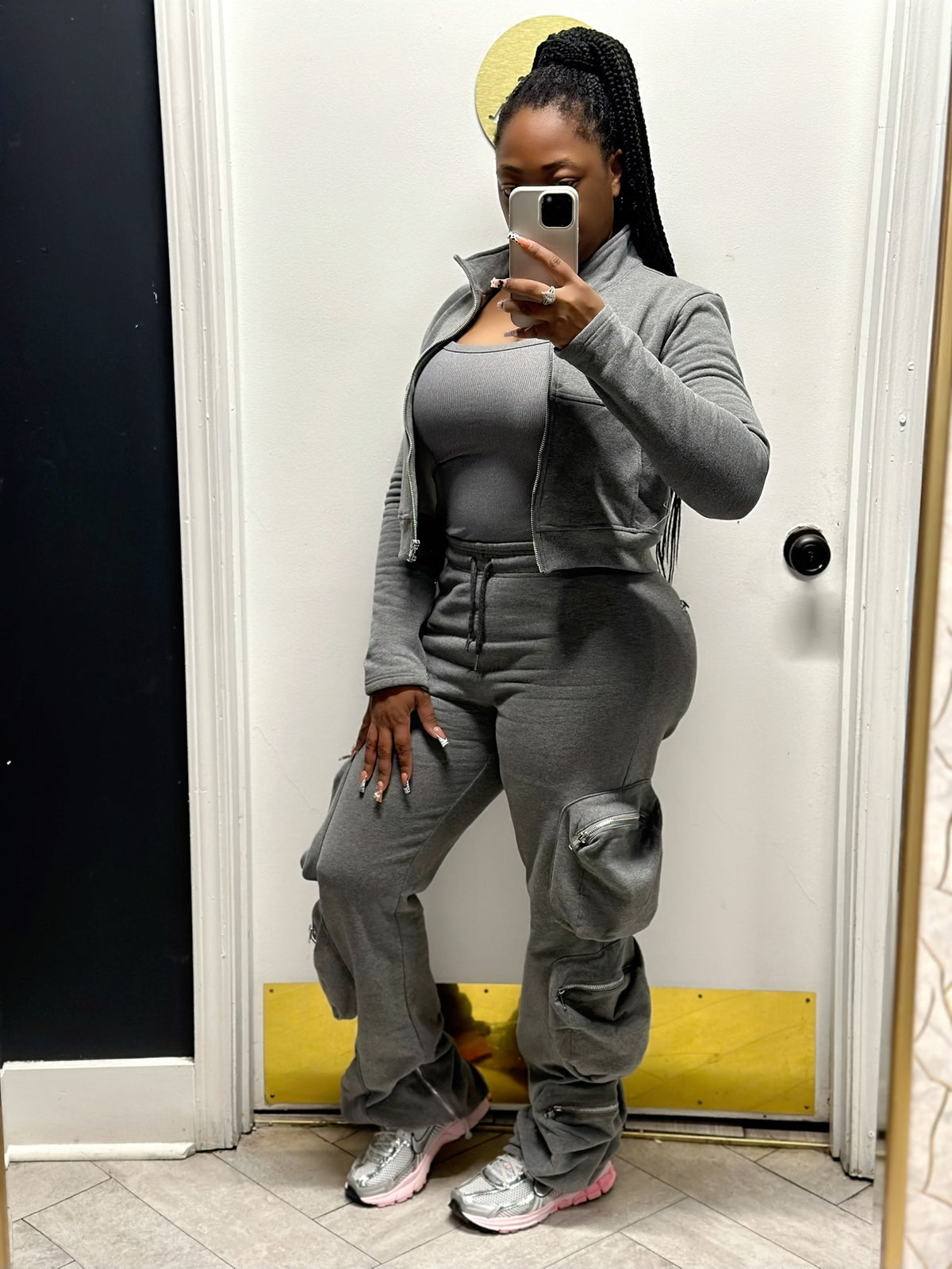 Airport Runs Cargo Pant Set-Grey