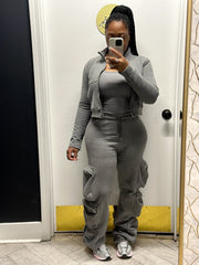 Airport Runs Cargo Pant Set-Grey