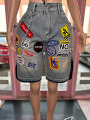 Street Style Patch Jorts- Denim