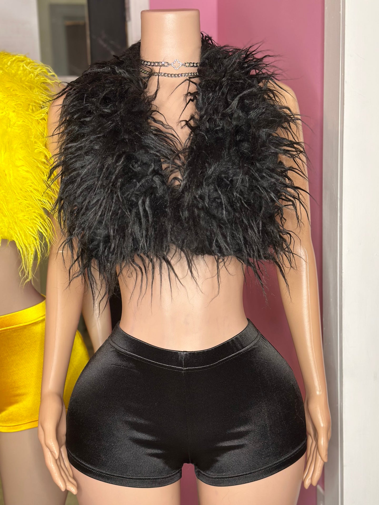 Ready to Party Faux Fur Halter Neck & Short Set- Various Colors