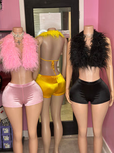 Ready to Party Faux Fur Halter Neck & Short Set- Various Colors