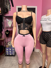 Valentina Lace Trim Capri Legging- Pink