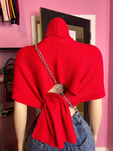 High Neck Knit Crop Sweater (One Size)- Red