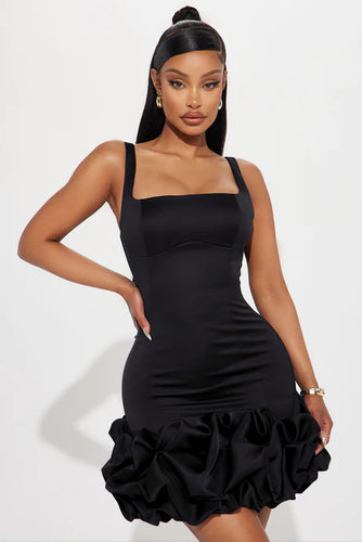 Rose Hem Black Mini Dress