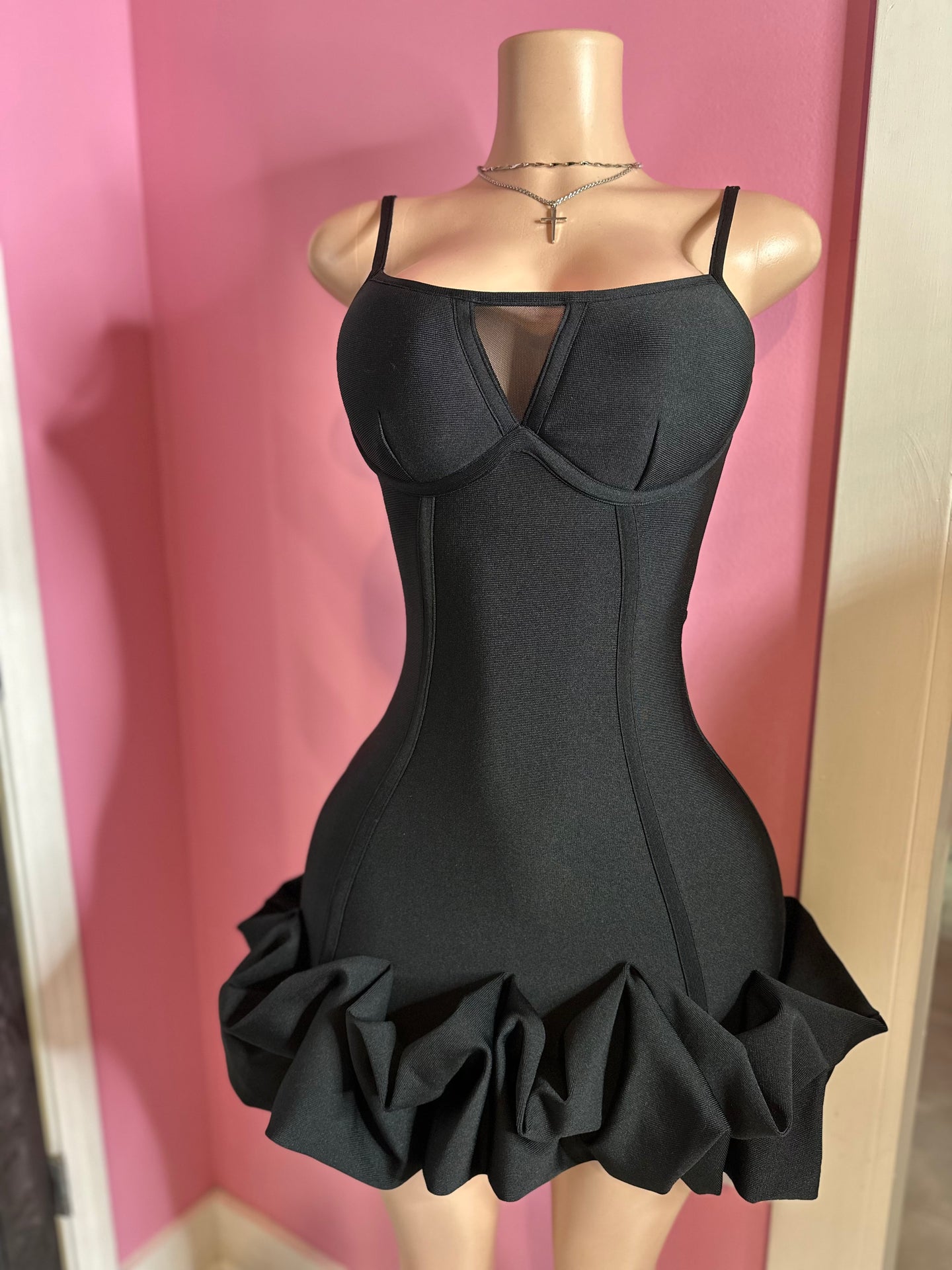 3D Rose Bandage Dress- Black