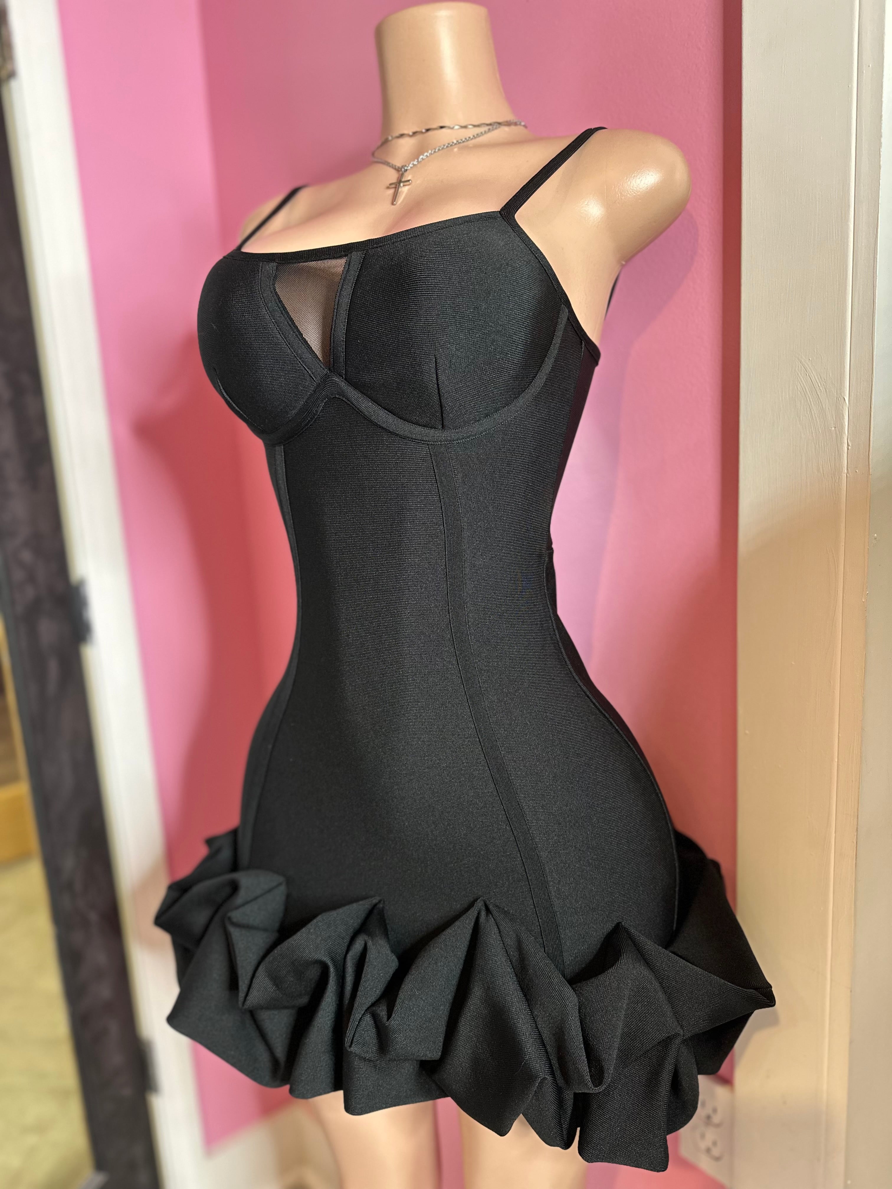 3D Rose Bandage Dress- Black
