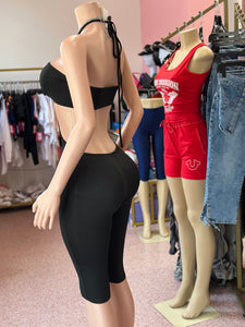 Just A Sip Capri Halter Romper Set- Black