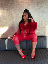 No Warnings Fur-Trim Capri Set- Red