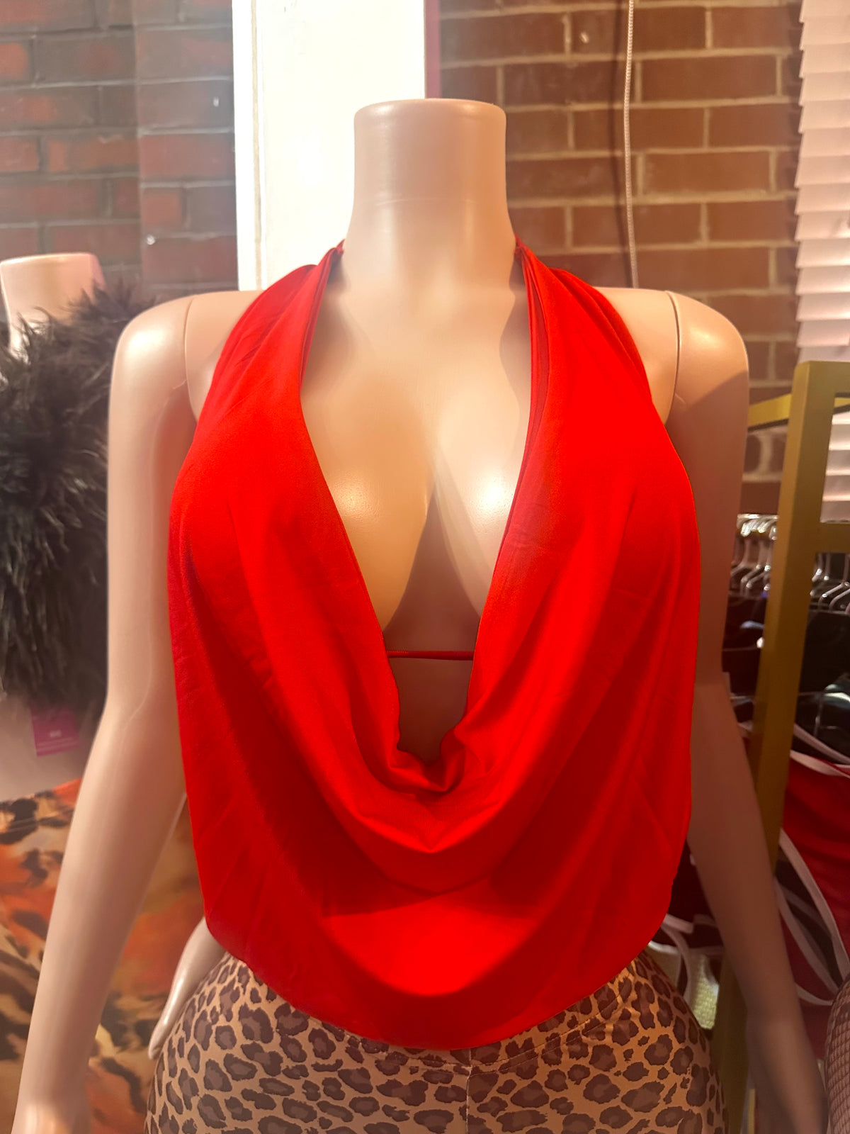 Going Out Tonight Cowl Neck Halter Top- Red