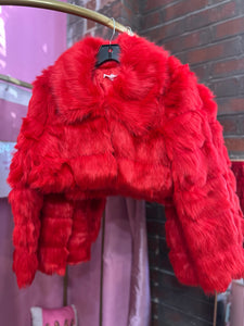 Fancy Fur Crop Jacket-Red