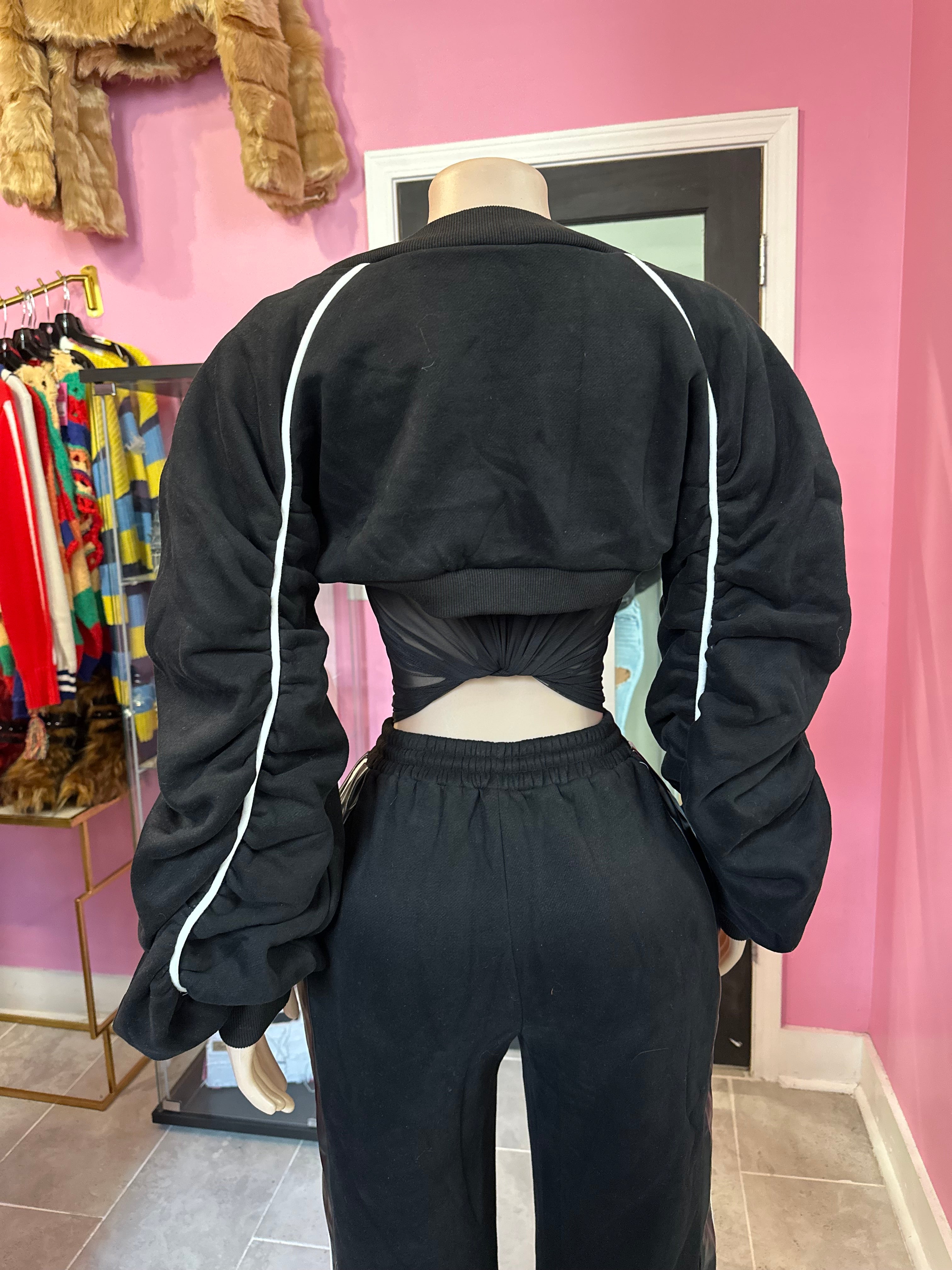 Urban Essence Stripe 2pc Sweatsuit- Black