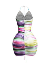 Rush Hour Ruched Halter Dress- Purple Multi