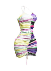 Rush Hour Ruched Halter Dress- Purple Multi