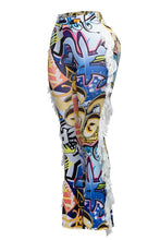 Urban Vibe Graffiti Print Fringe Trim Pants- Multi