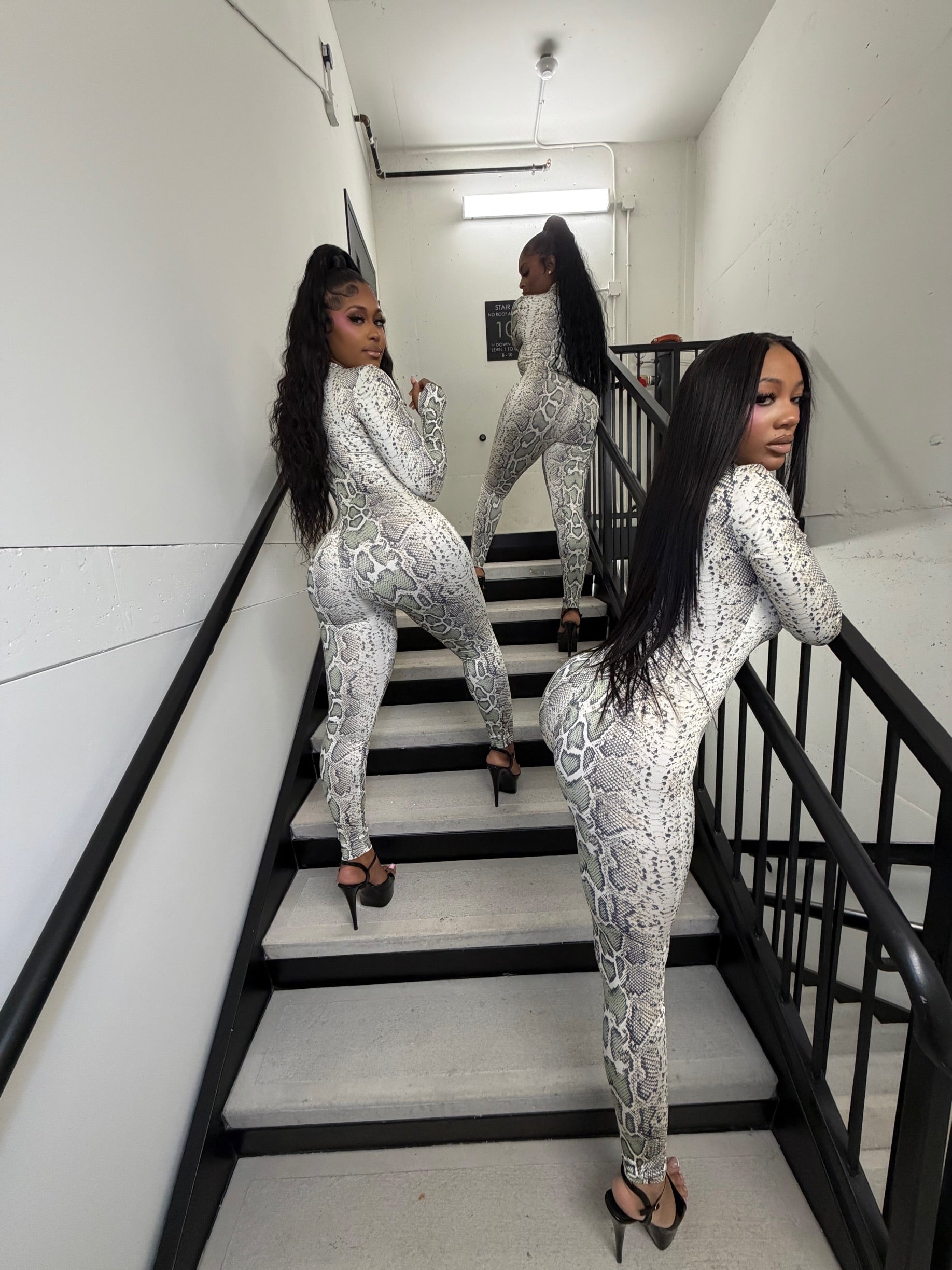 Main Threat Snake Print Jumpsuit- Ivory/Sage