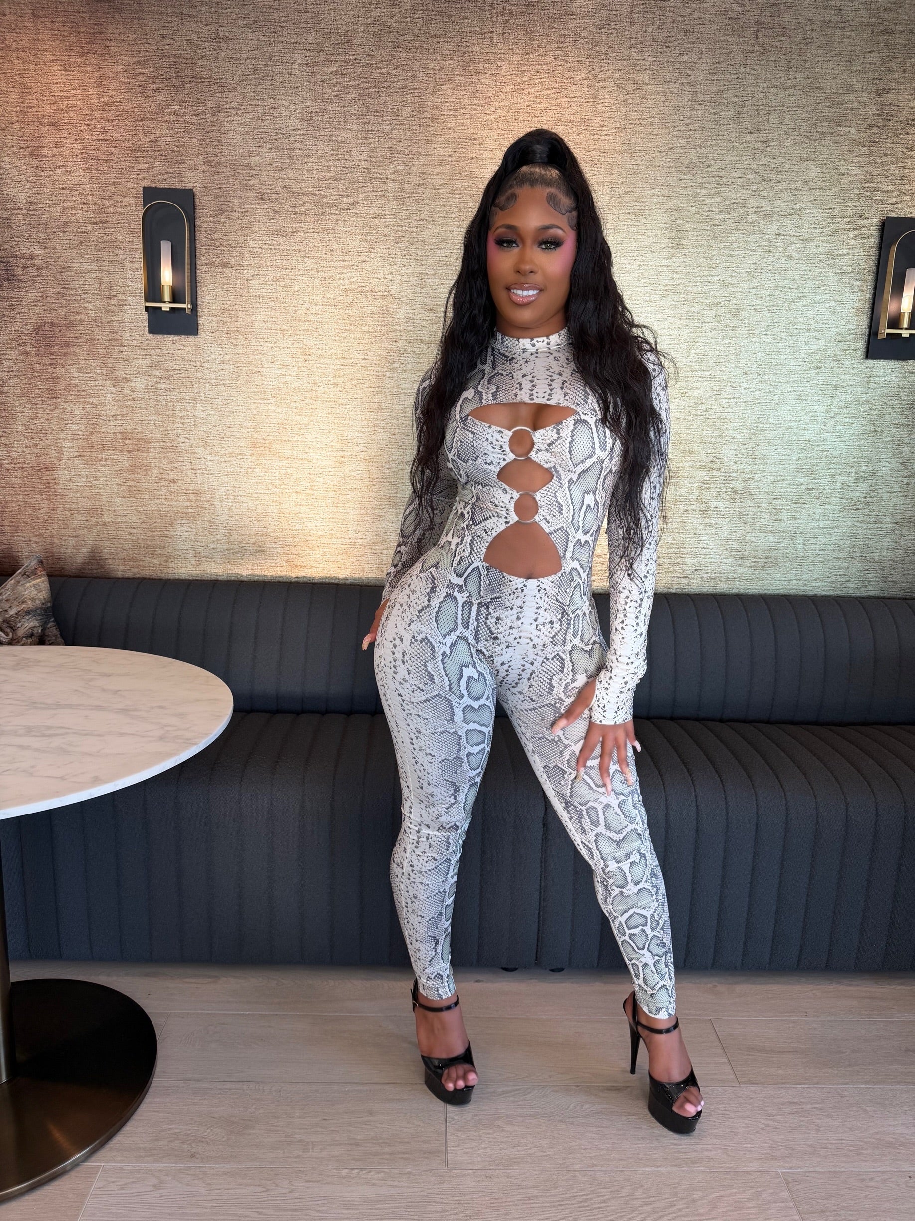 Main Threat Snake Print Jumpsuit- Ivory/Sage