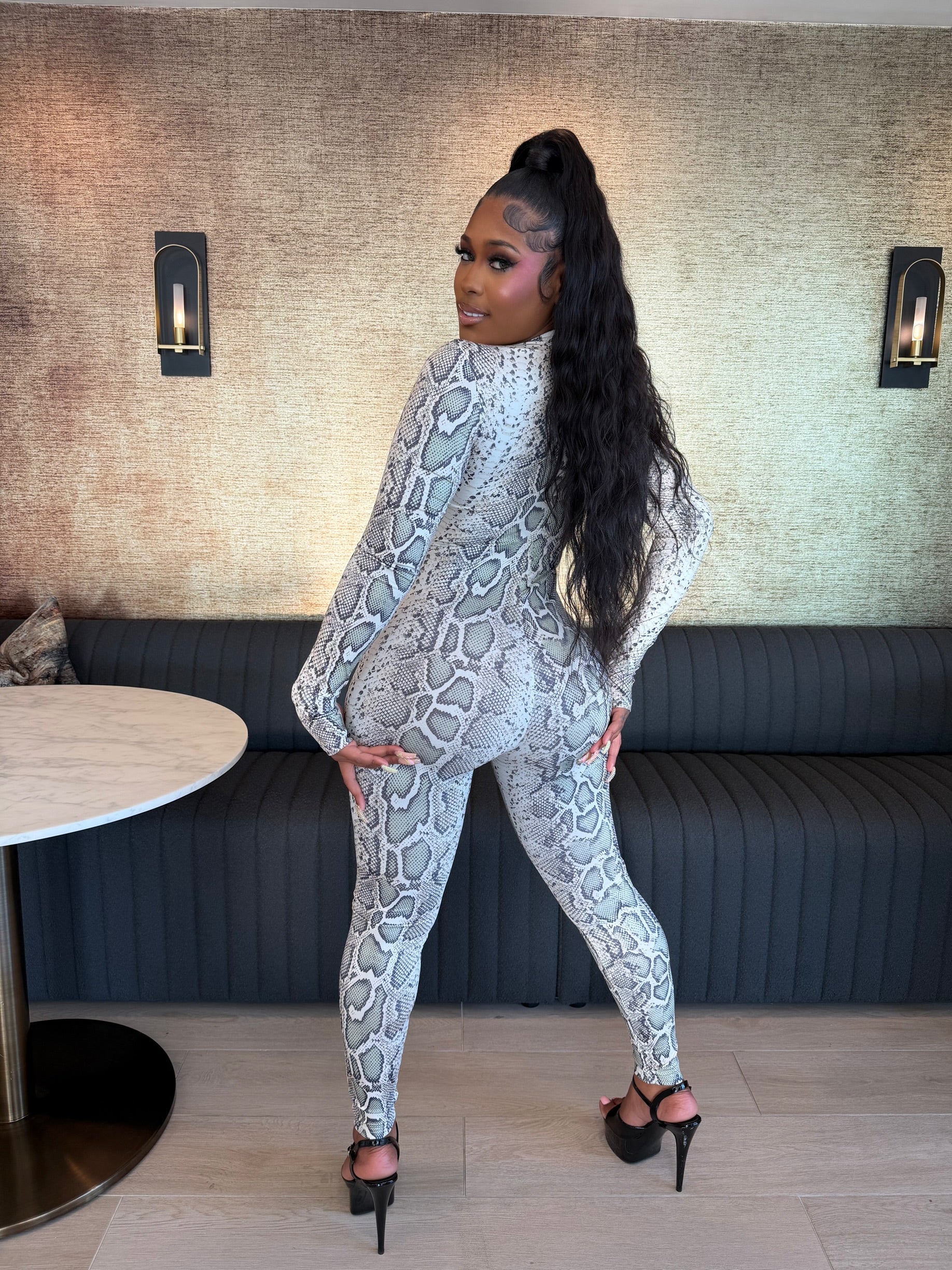 Main Threat Snake Print Jumpsuit- Ivory/Sage
