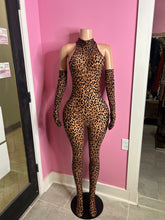 Wild Savage Leopard Print Jumpsuit W/Matching Gloves