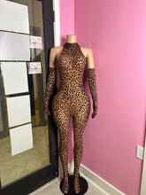 Wild Savage Leopard Print Jumpsuit W/Matching Gloves