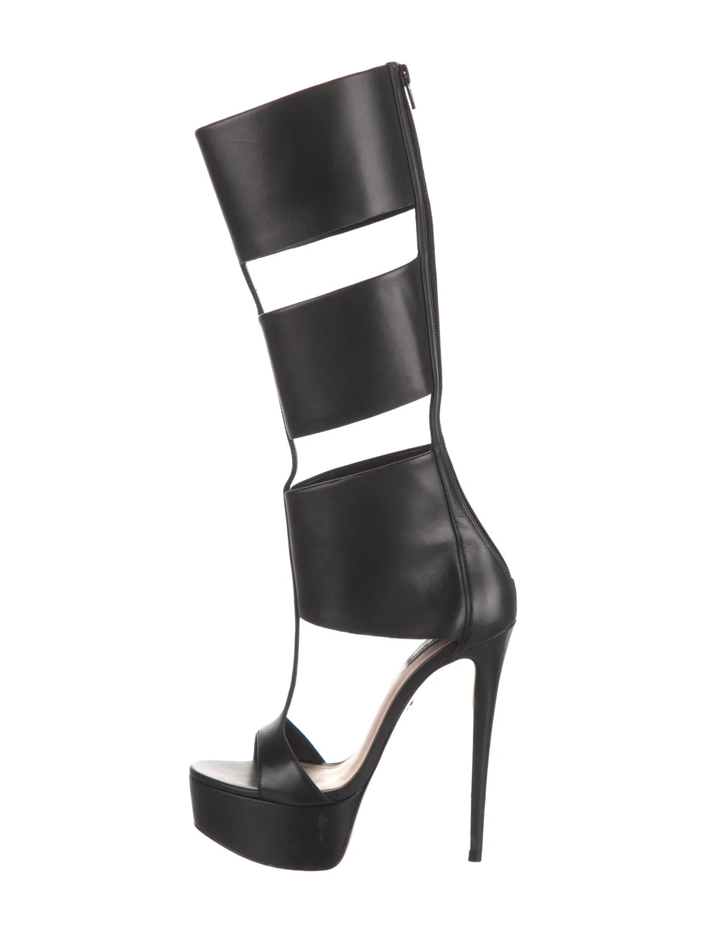 Gladiator PU Platform Knee High Sandal Open Toe Boot- Black