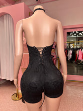 One Of A Kind Floral Lace Halter Romper- Black