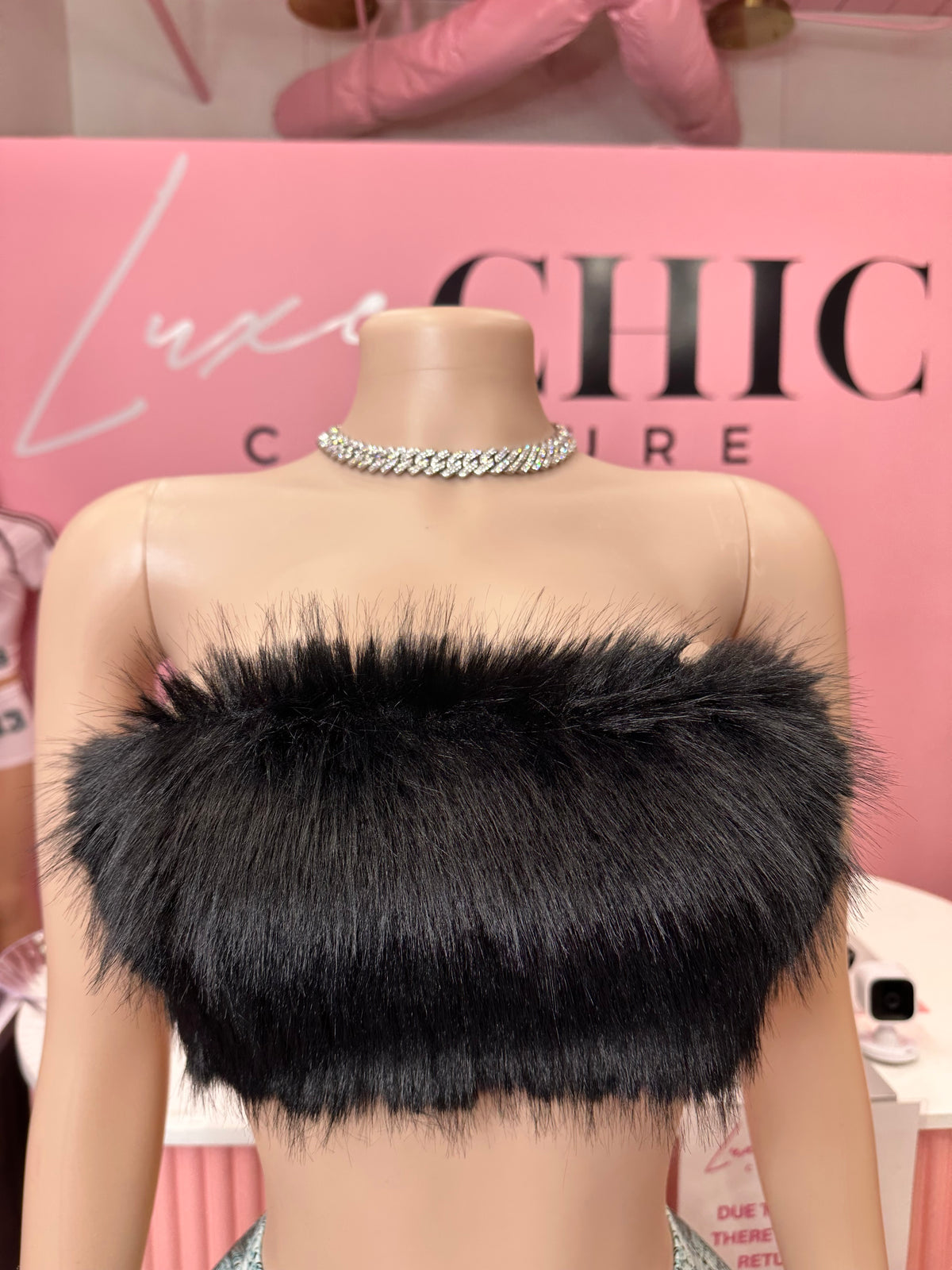 Furever Feeling Faux Fur Cropped Top- Black