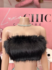Furever Feeling Faux Fur Cropped Top- Black