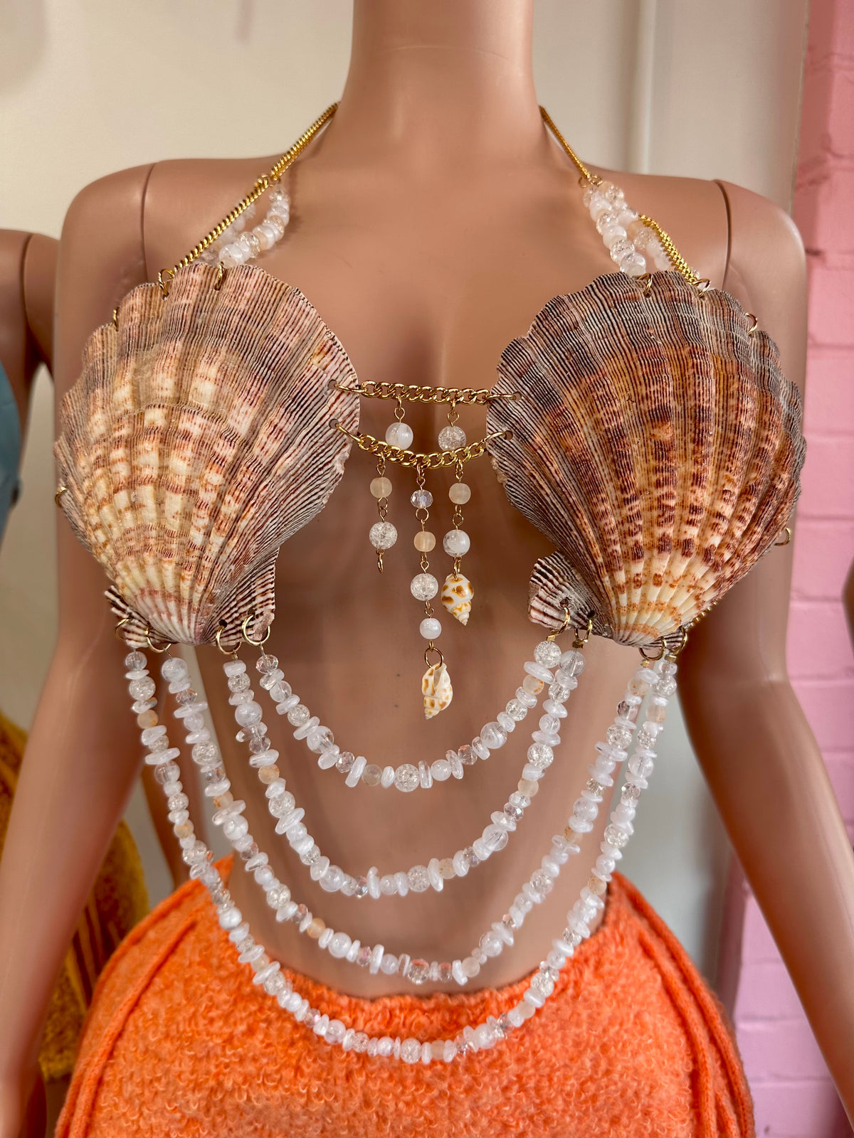 Seashell Mermaid Top with Crystal Beaded Chains