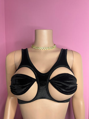 Breaking Hearts Velvet Bra Top- Black