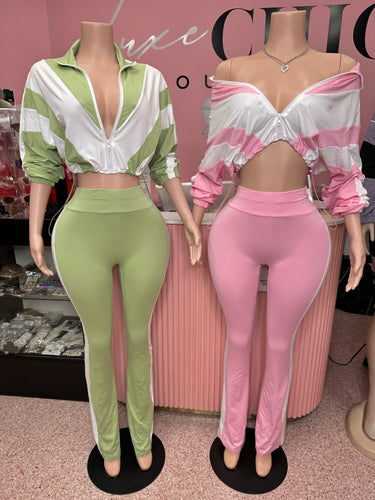 On A Chill Day Pant Set- Pink Or Green