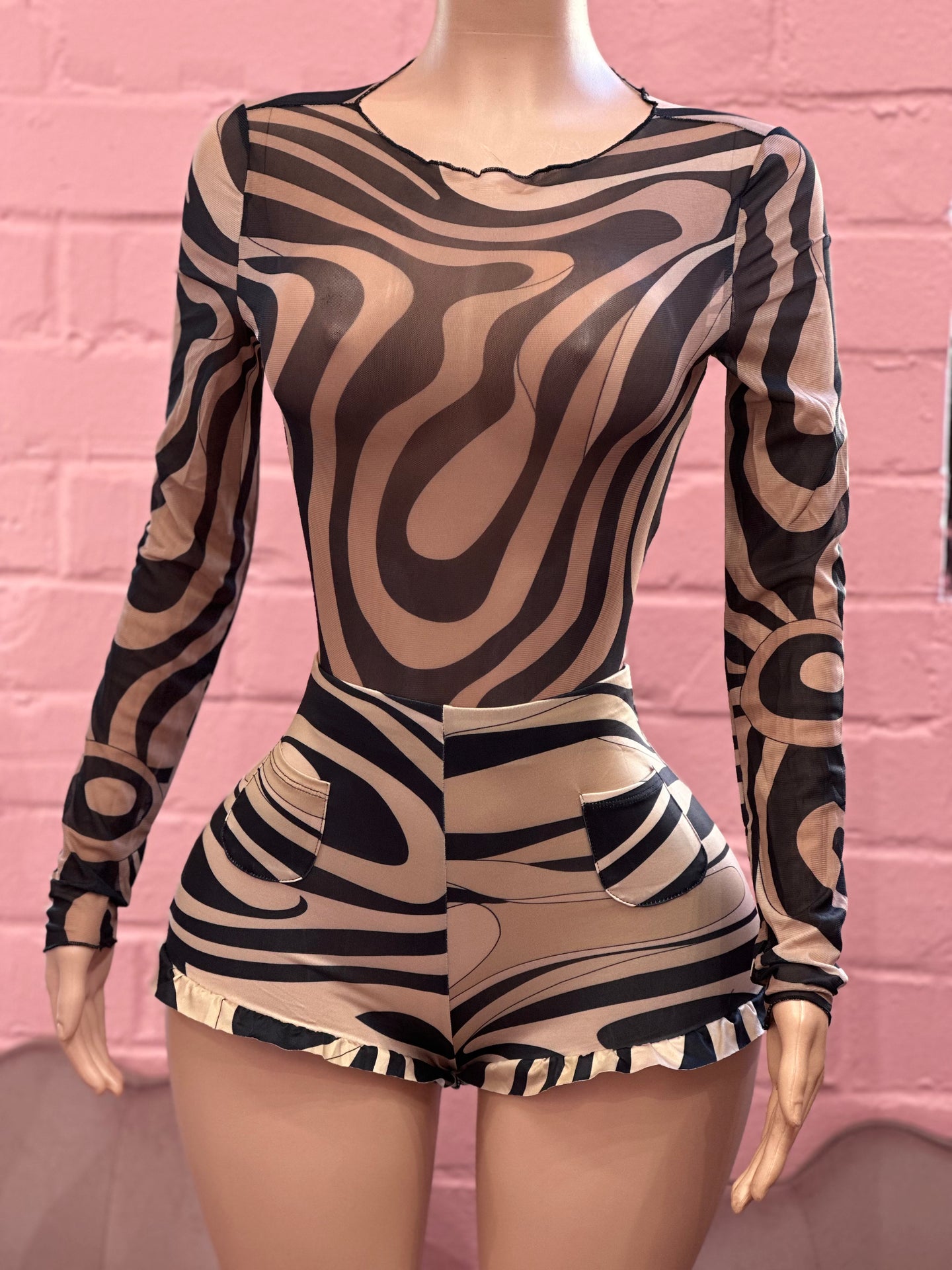 Cutesy Short Set- Brown Multi