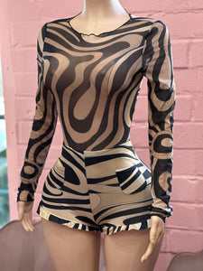 Cutesy Short Set- Brown Multi