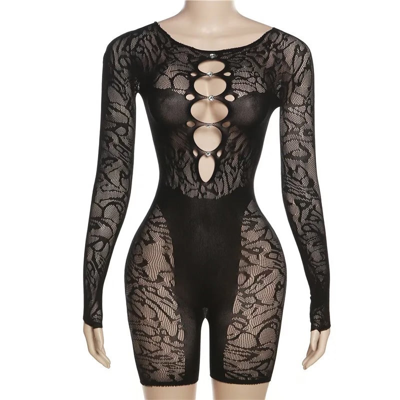 Poster Girl Rhinestone Romper- Black