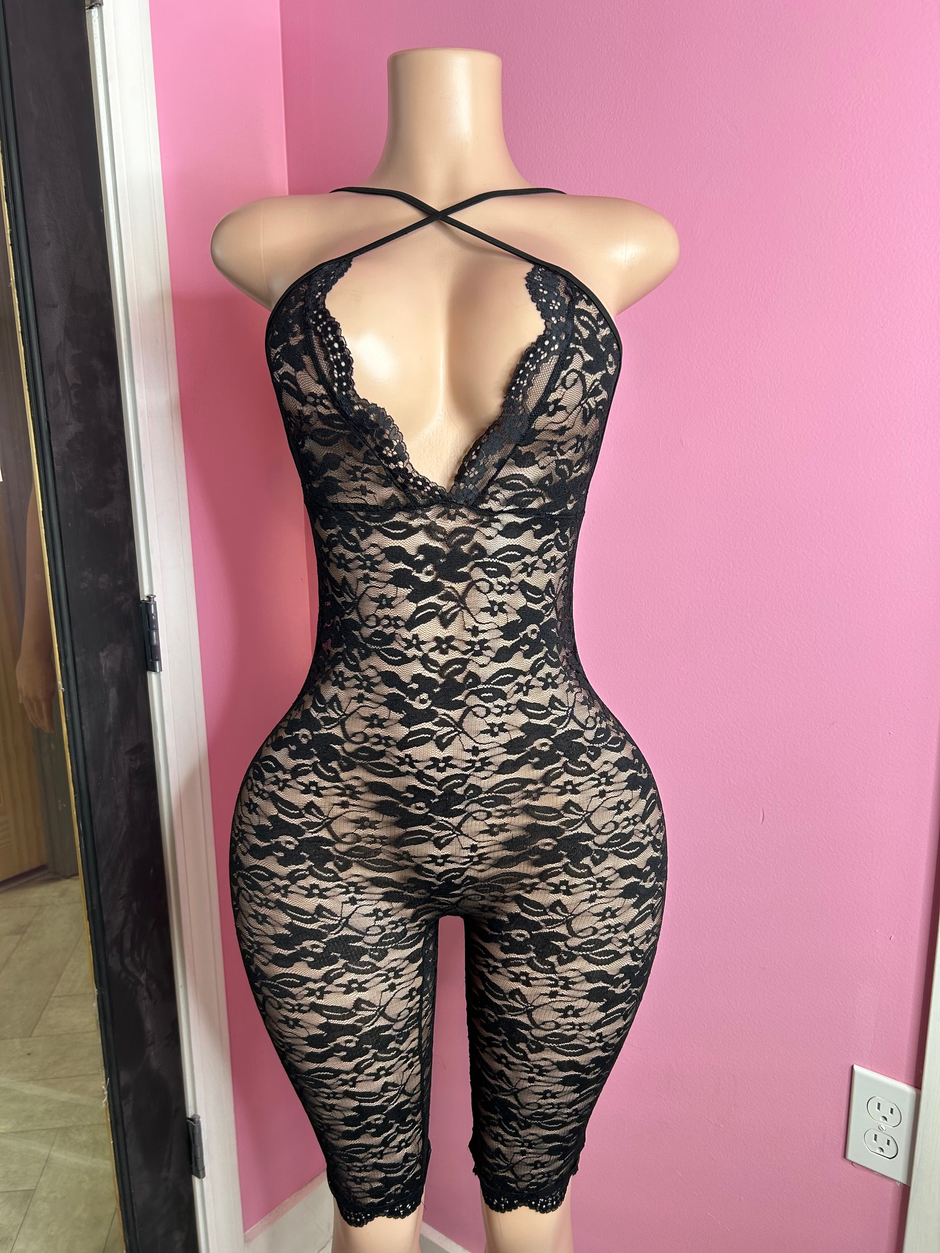 Midnight Allure Lace Romper- Black