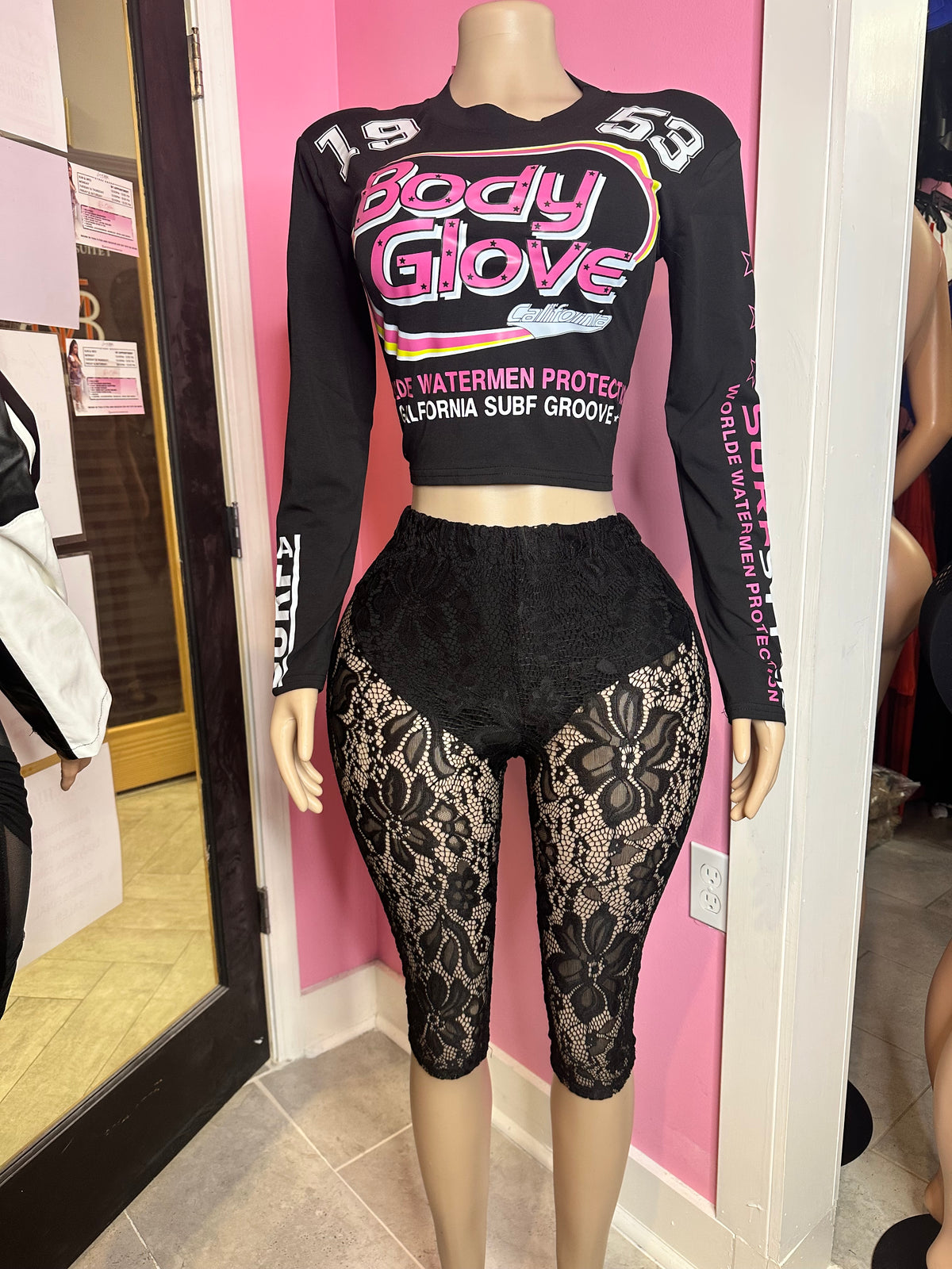 Floral Mesh Capri Leggings- Black