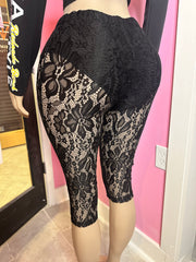 Floral Mesh Capri Leggings- Black